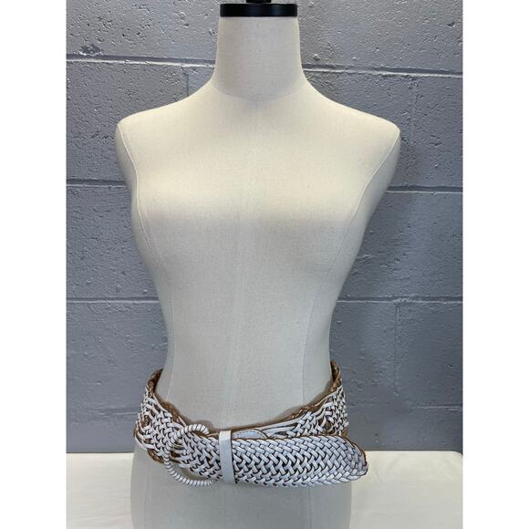 White Brown Woven Braided Leather Belt Linea Pelle Hippie Boho Retro - Picture 8 of 10